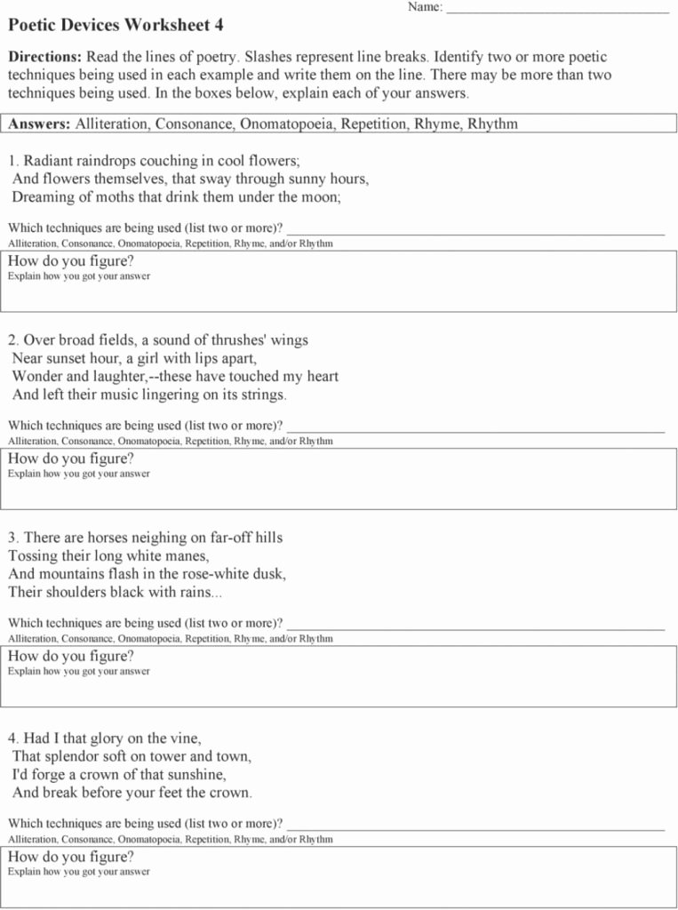 Poetic Devices Worksheet 1