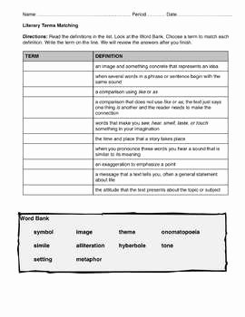Poetic Devices Worksheet 1 Awesome Literary Terms Worksheets 2 by Ampersand Etc