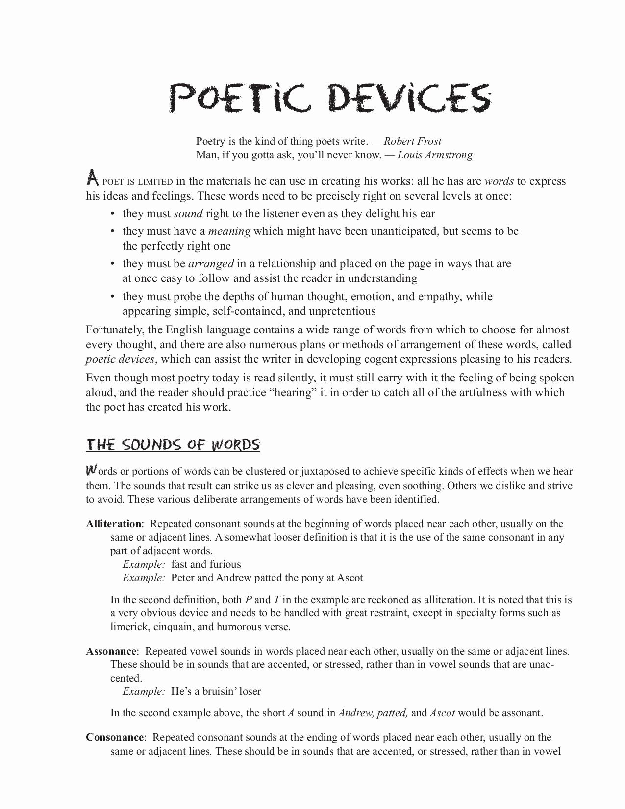 Poetic Devices Worksheet 1 Fresh Poetic Devices Ap Lit Help