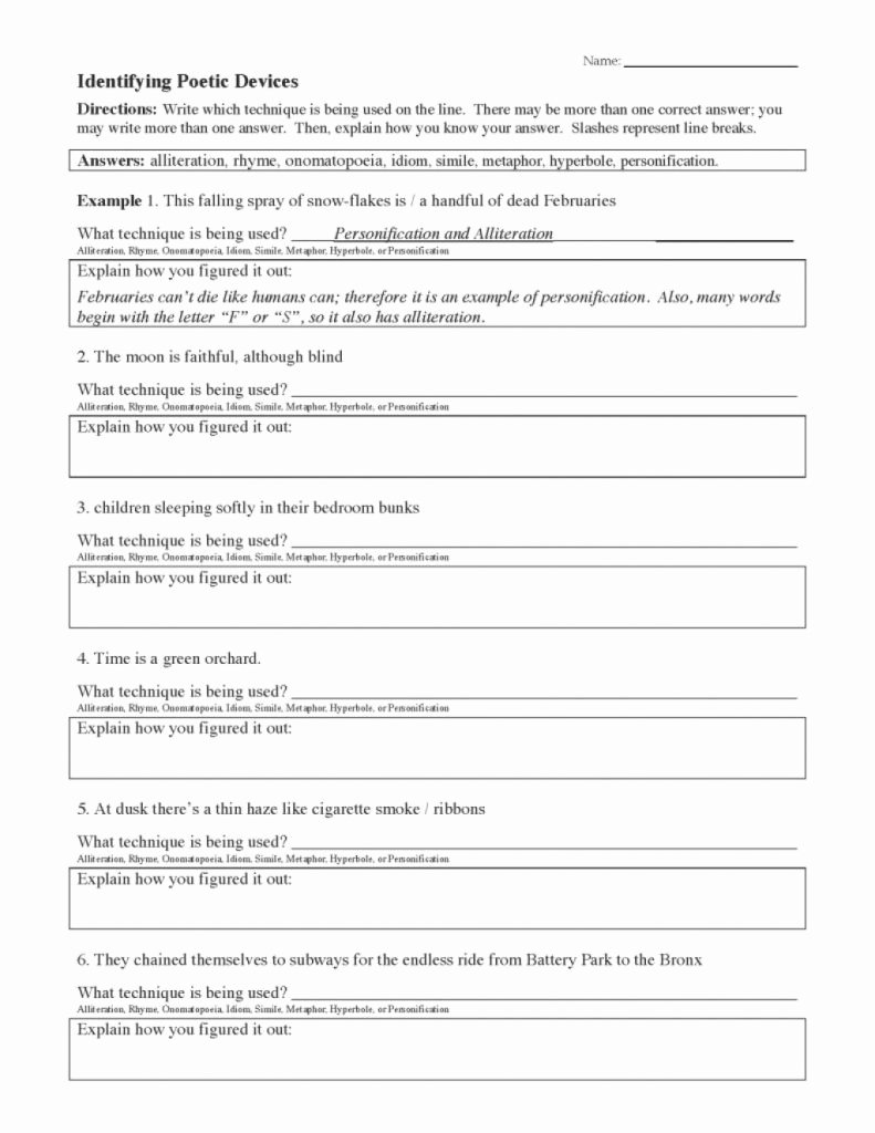Poetic Devices Worksheet 1 Inspirational Downloadable Template Of Poetic Devices Worksheet