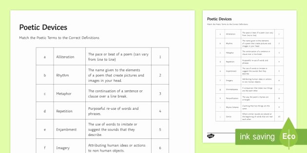 Poetic Devices Worksheet 1 Inspirational Gcse Poetic Devices Match and Draw Poetry Poetic