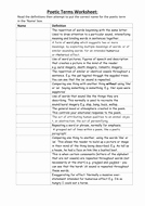 Poetic Devices Worksheet 1 Lovely Poetic Terms Worksheet by Ndavidson91