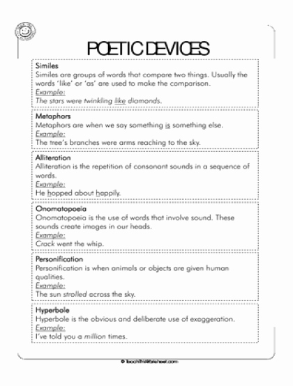 Poetic Devices Worksheet 1 Unique Teach This Worksheets Create and Customise Your Own