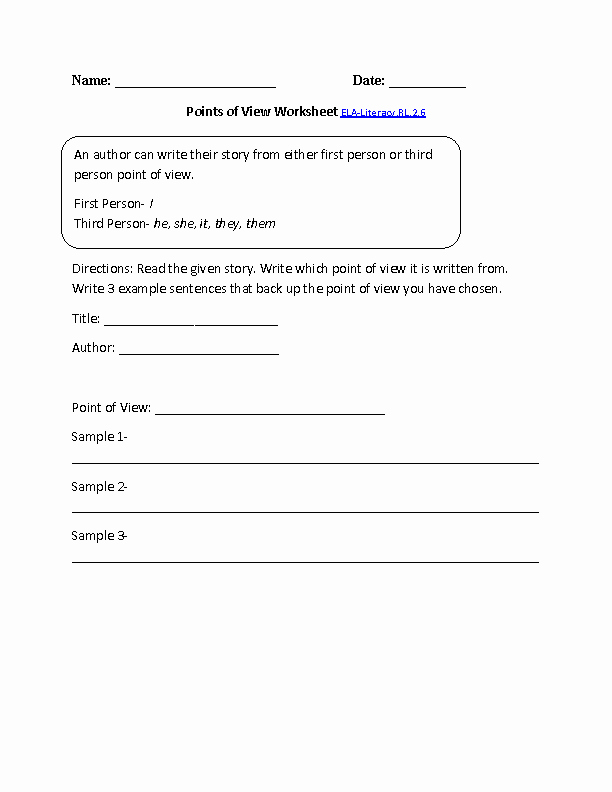 Point Of View Worksheet Best Of 2nd Grade Mon Core