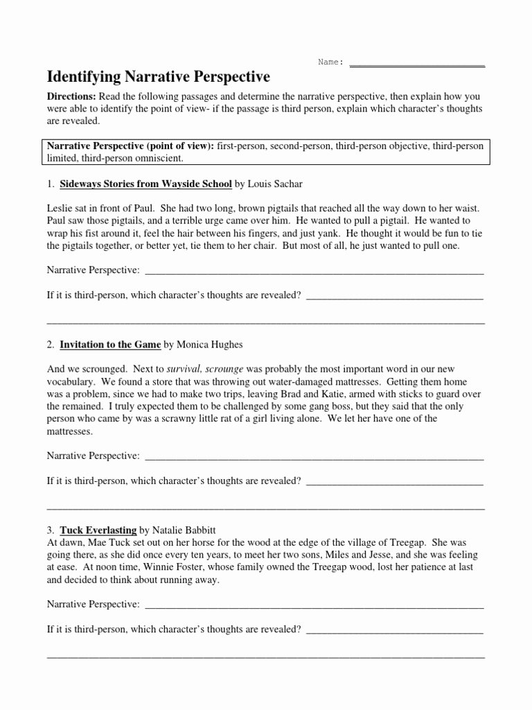 Point Of View Worksheet Best Of Point Of View Worksheet 1 Pdf Doc