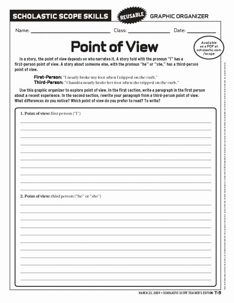 Point Of View Worksheet Elegant Point Of View Graphic organizer Worksheet for 6th 10th
