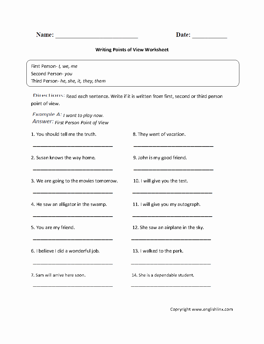 Point Of View Worksheet Fresh Point Of View Worksheets