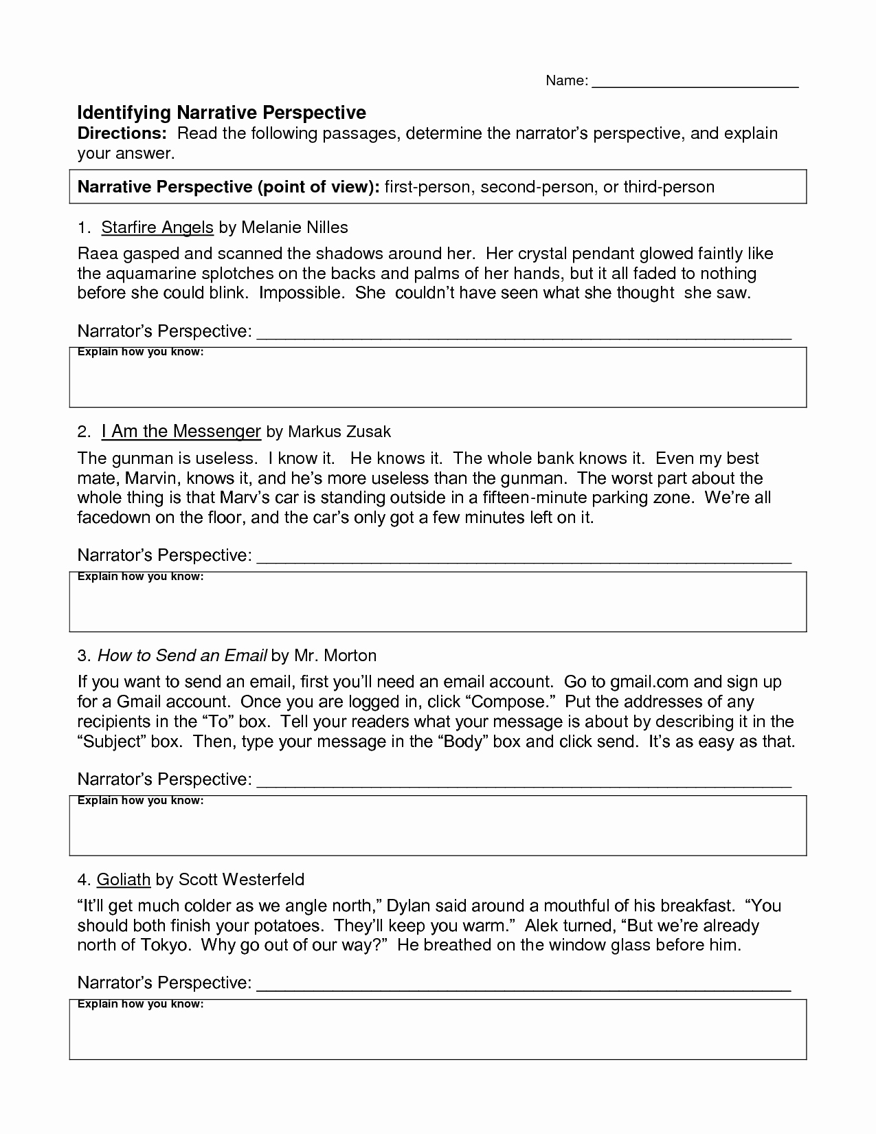 Point Of View Worksheet Inspirational 17 Best Of Worksheets First Second Third Third