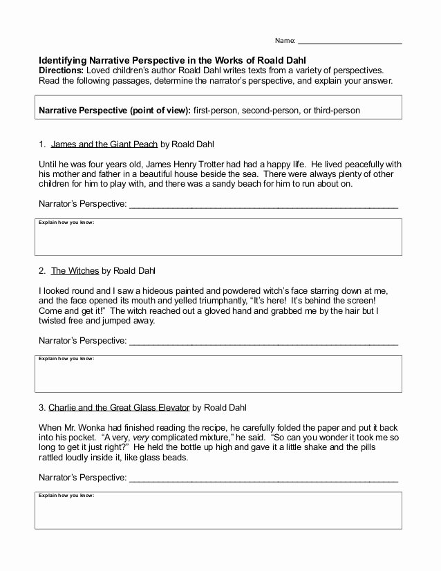 Point Of View Worksheet Lovely Point Of View Worksheet 5 1
