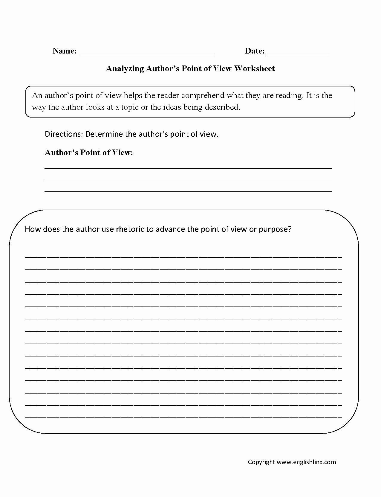 Point Of View Worksheet Unique Analyzing Author S Point Of View Worksheets
