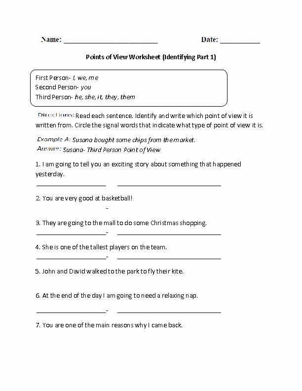 Point Of View Worksheet Unique Englishlinx