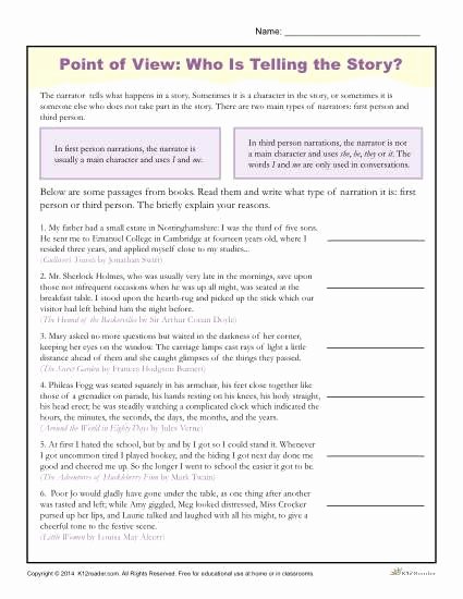 Point Of View Worksheet Unique Point Of View Worksheets