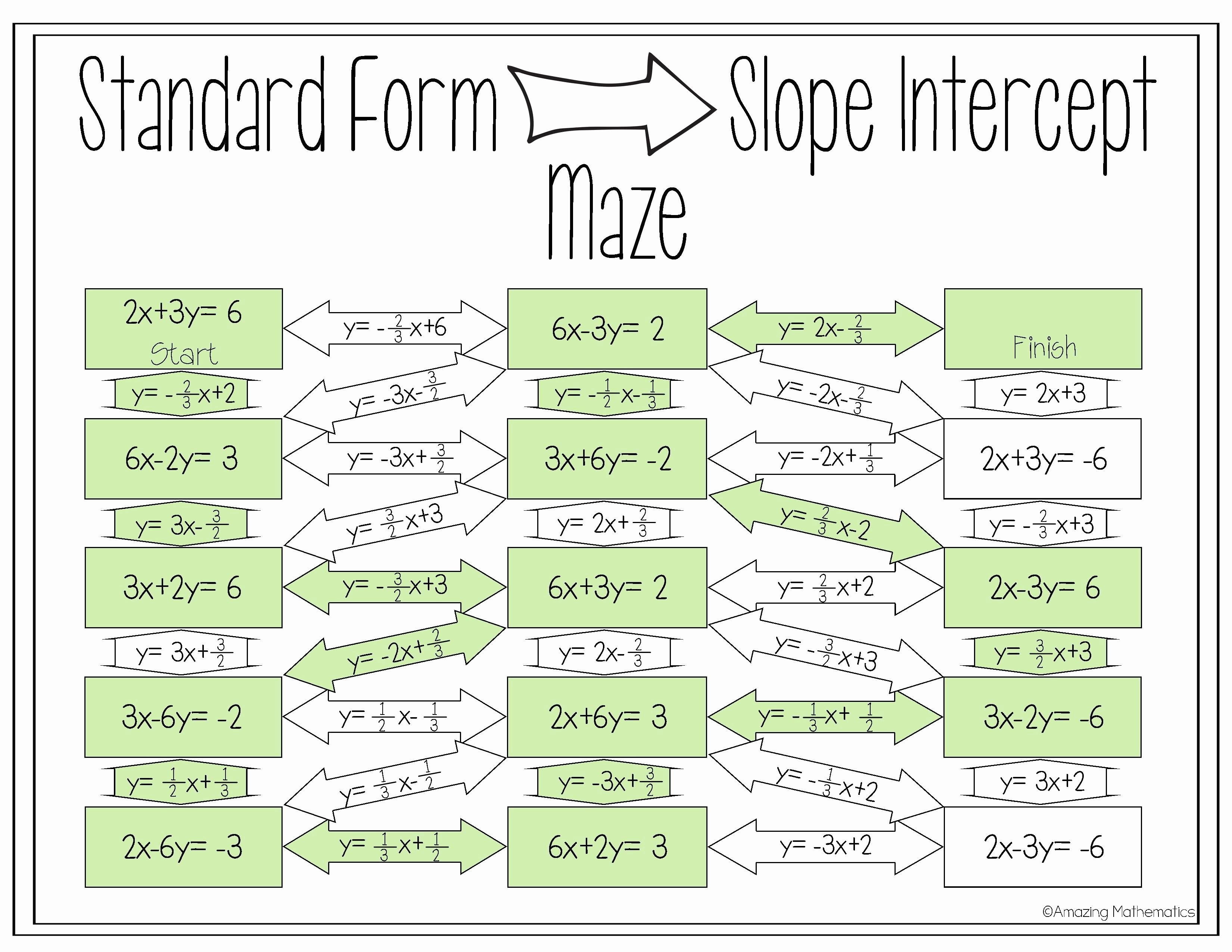 Point Slope form Practice Worksheet Lovely Converting Standard form to Slope Intercept form Maze