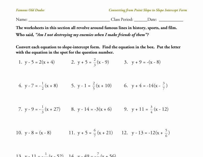 Point Slope form Practice Worksheet Unique Algebra Worksheet New 112 Algebra Worksheets Point Slope form