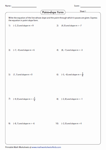 Point Slope form Worksheet New Point Slope form Of Equation Of A Line Worksheets