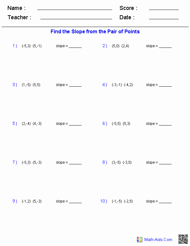 Point Slope form Worksheet New Pre Algebra Worksheets