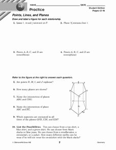 Points Lines and Planes Worksheet Awesome Points Lines and Planes Worksheet for 10th Grade