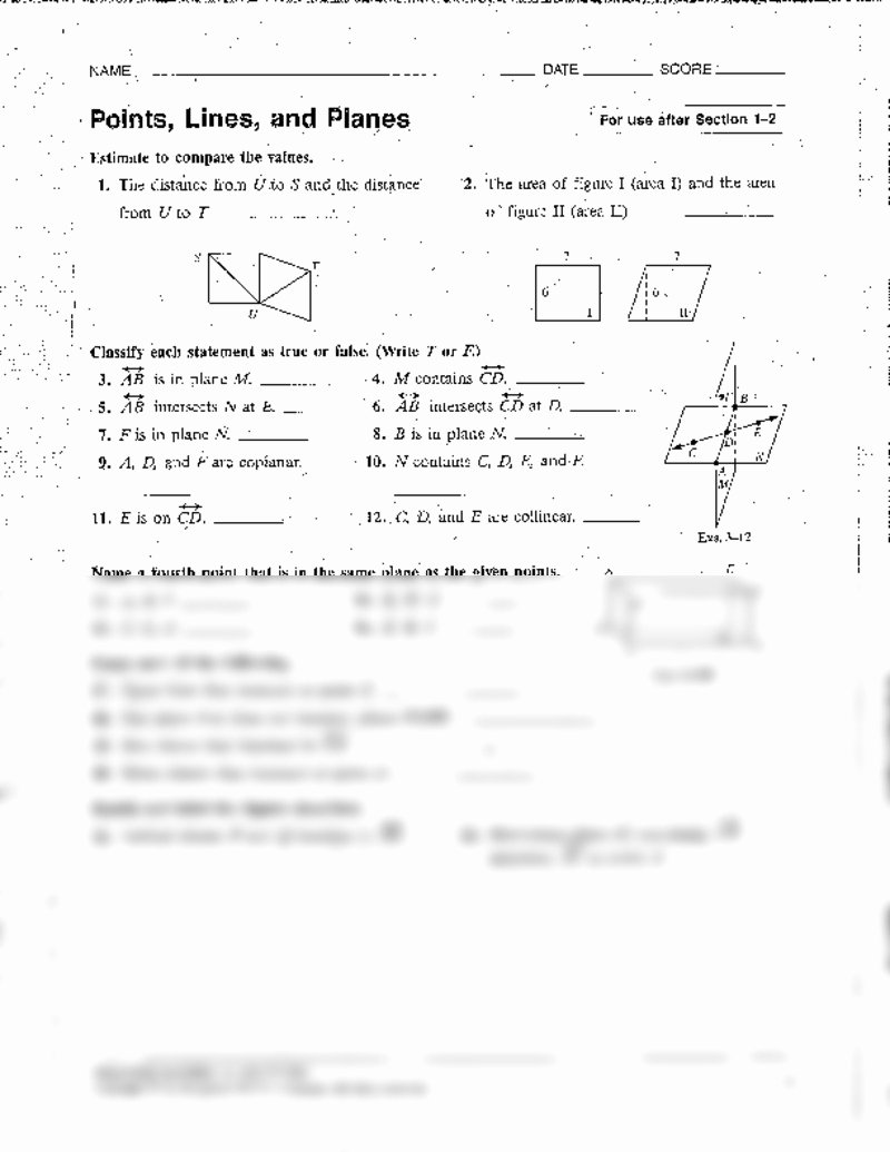 Points Lines and Planes Worksheet Fresh Chapter E Points Lines and Planes Worksheet Honors