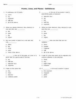 Points Lines and Planes Worksheet New Points Lines and Planes Definitions Grade 10 Free