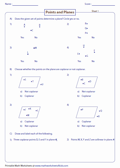 Points Lines and Planes Worksheet New Points Lines and Planes Worksheets