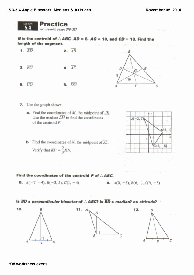 Points Of Concurrency Worksheet Answers Awesome 5 3 5 4 Notes