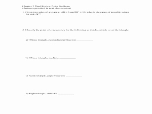 Points Of Concurrency Worksheet Answers Beautiful Points Of Concurrency for Triangles Worksheet for 10th