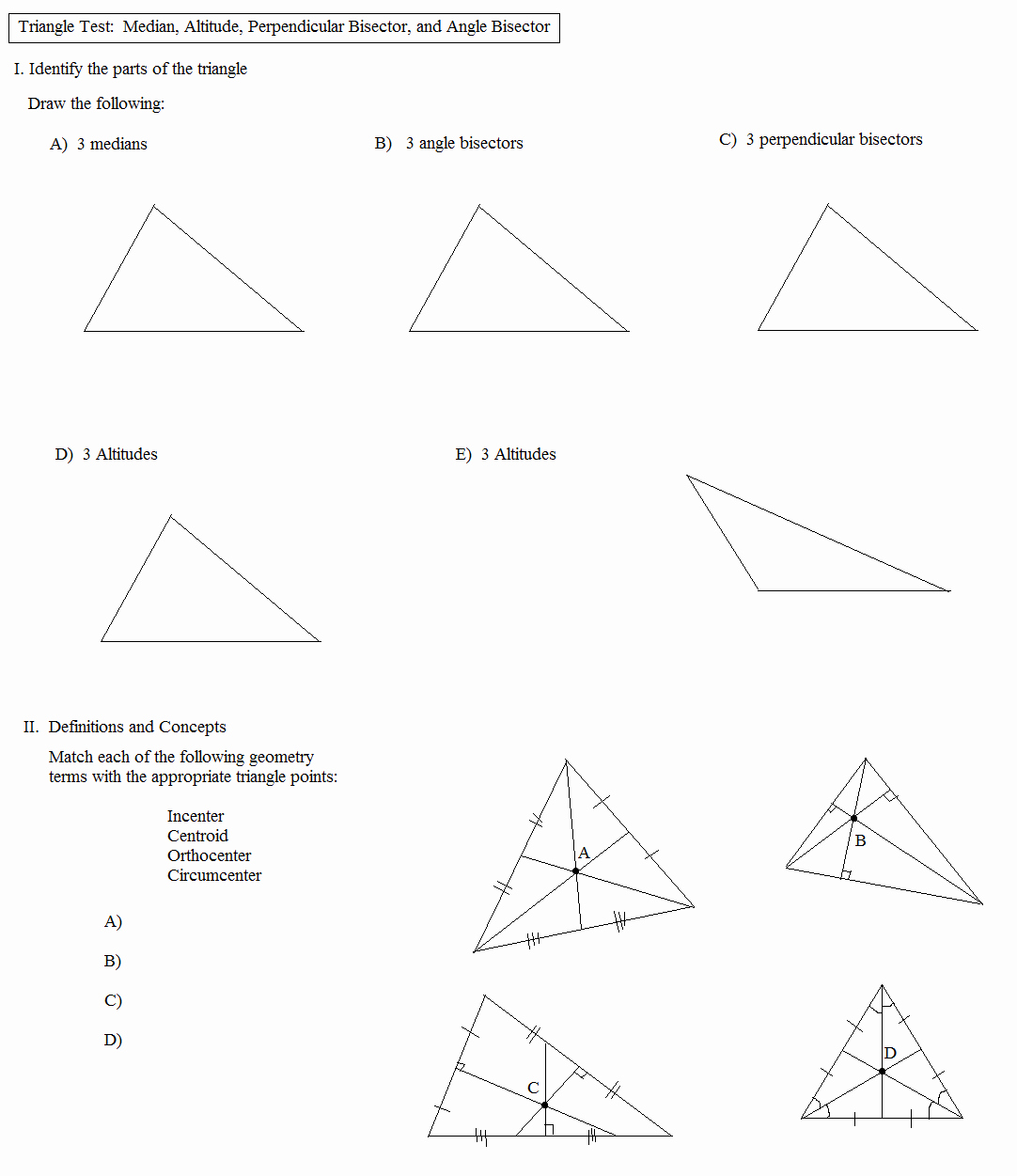 Points Of Concurrency Worksheet Inspirational Math Plane Triangle Parts Median Altitude Bisectors