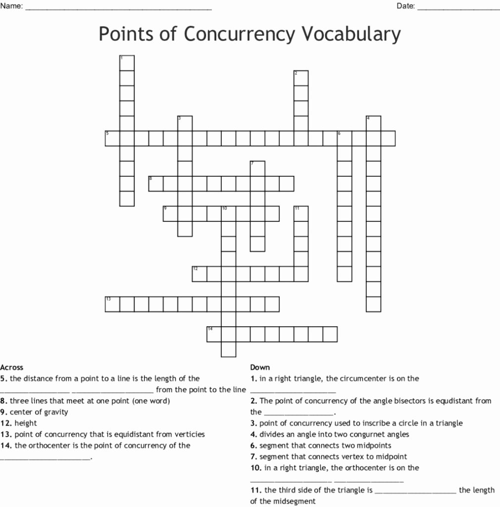 Points Of Concurrency Worksheet New Cool Points Concurrency Vocabulary Crossword Wordmint