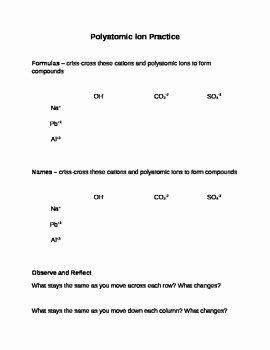 Polyatomic Ions Worksheet Answers Lovely Polyatomic Ion and Pound formula Practice Worksheet by