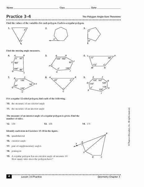 Polygon and Angles Worksheet New Practice 3 4 the Polygon Angle Sum theorem Worksheet for