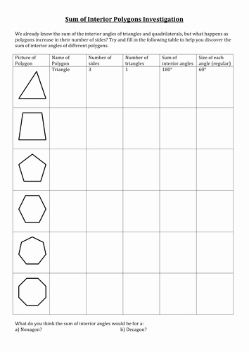 Polygon and Angles Worksheet New Sum and Interior Angles Worksheet by Amylob