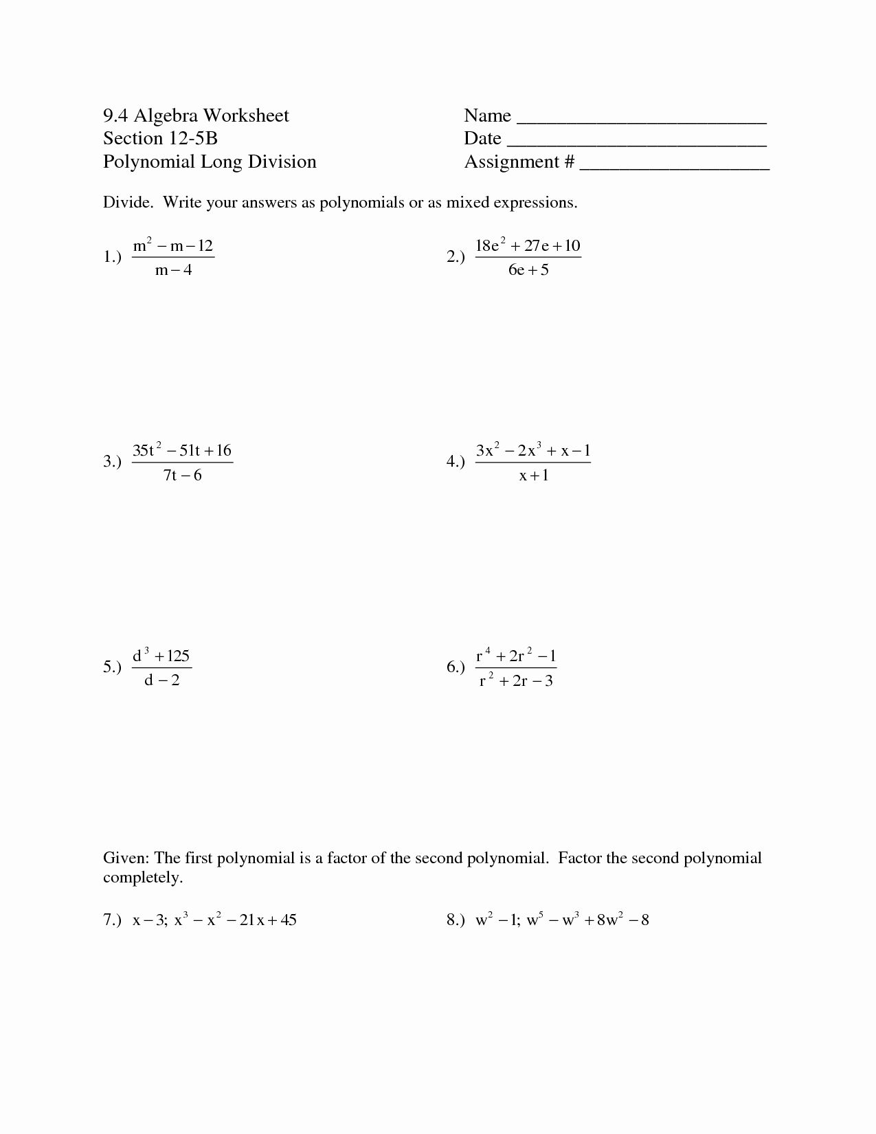Polynomial Long Division Worksheet Lovely 14 Best Of Polynomial Worksheets Printable Adding