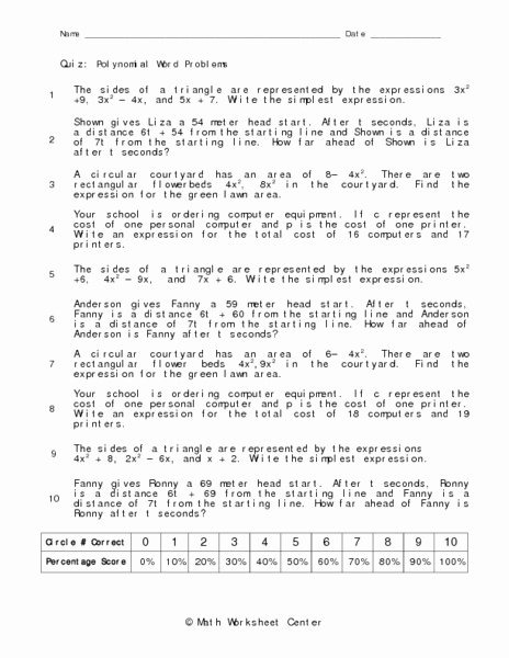 Polynomial Word Problems Worksheet Awesome Polynomial Word Problems Worksheet for 9th 10th Grade