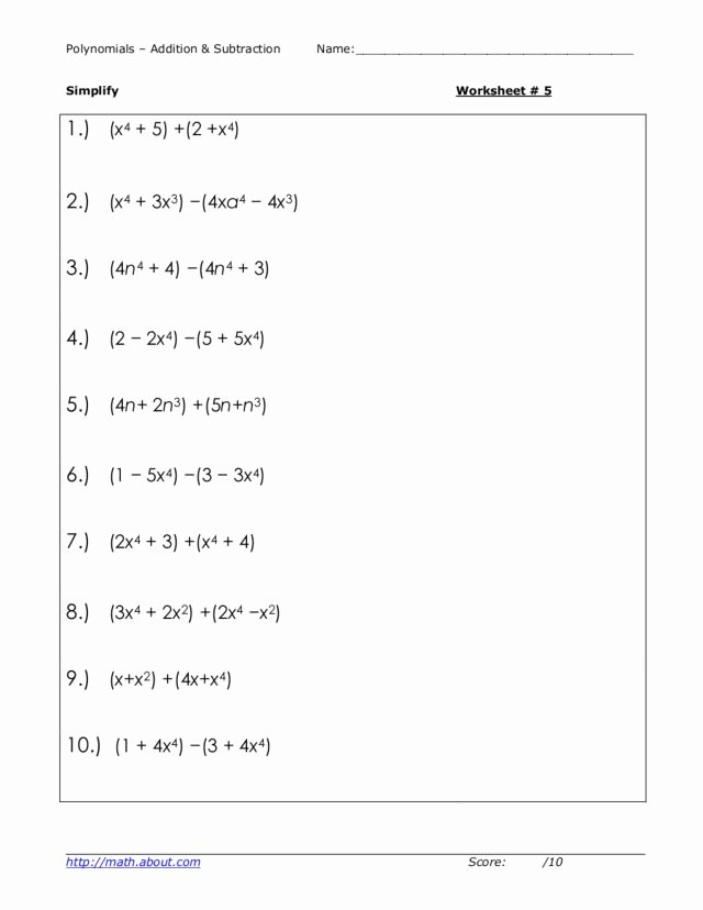 50 Polynomial Word Problems Worksheet