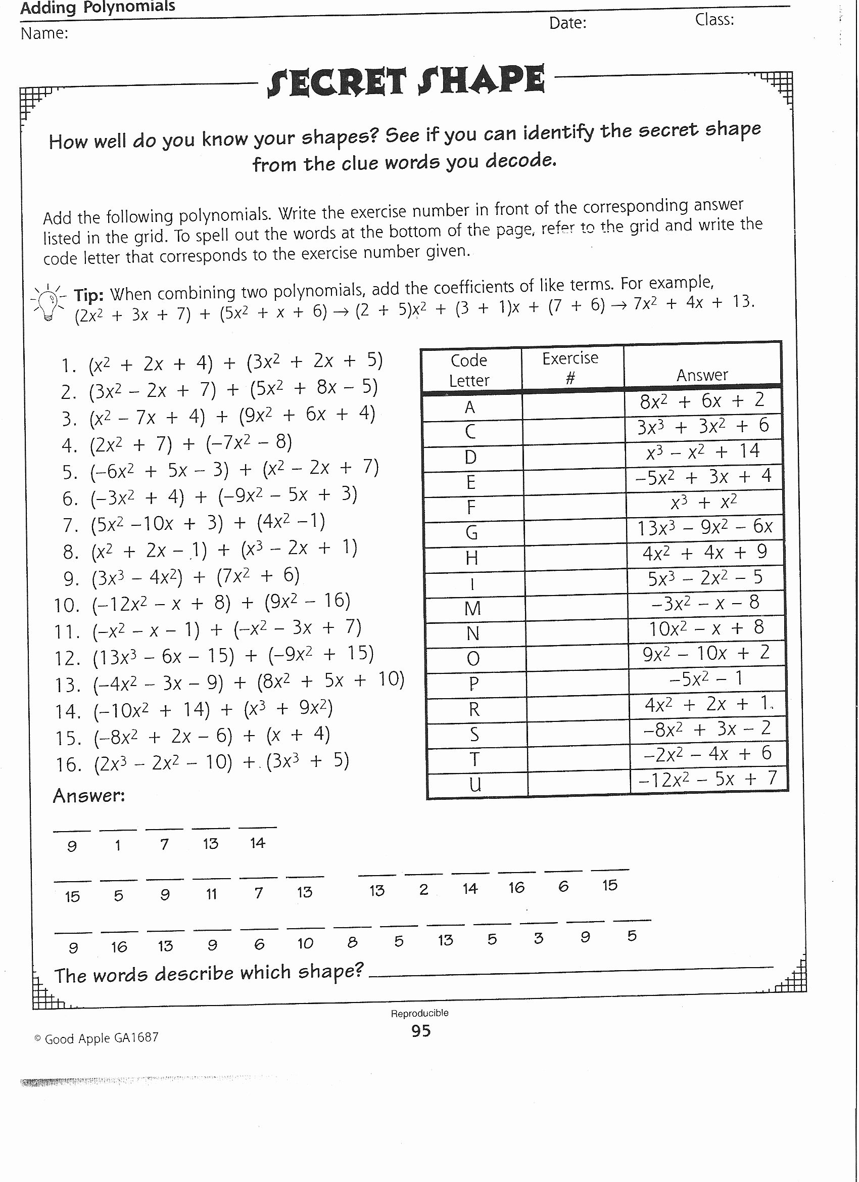 Polynomials Worksheet with Answers Awesome Alex