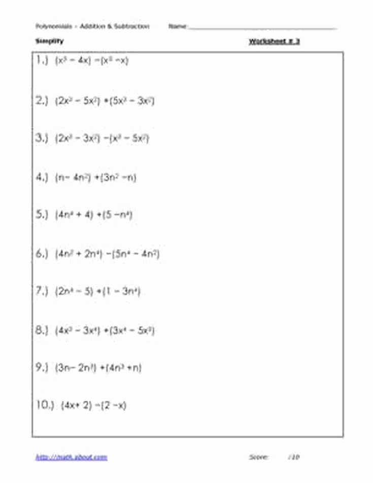 Polynomials Worksheet with Answers Beautiful 5 Adding and Subtracting Polynomial Worksheets