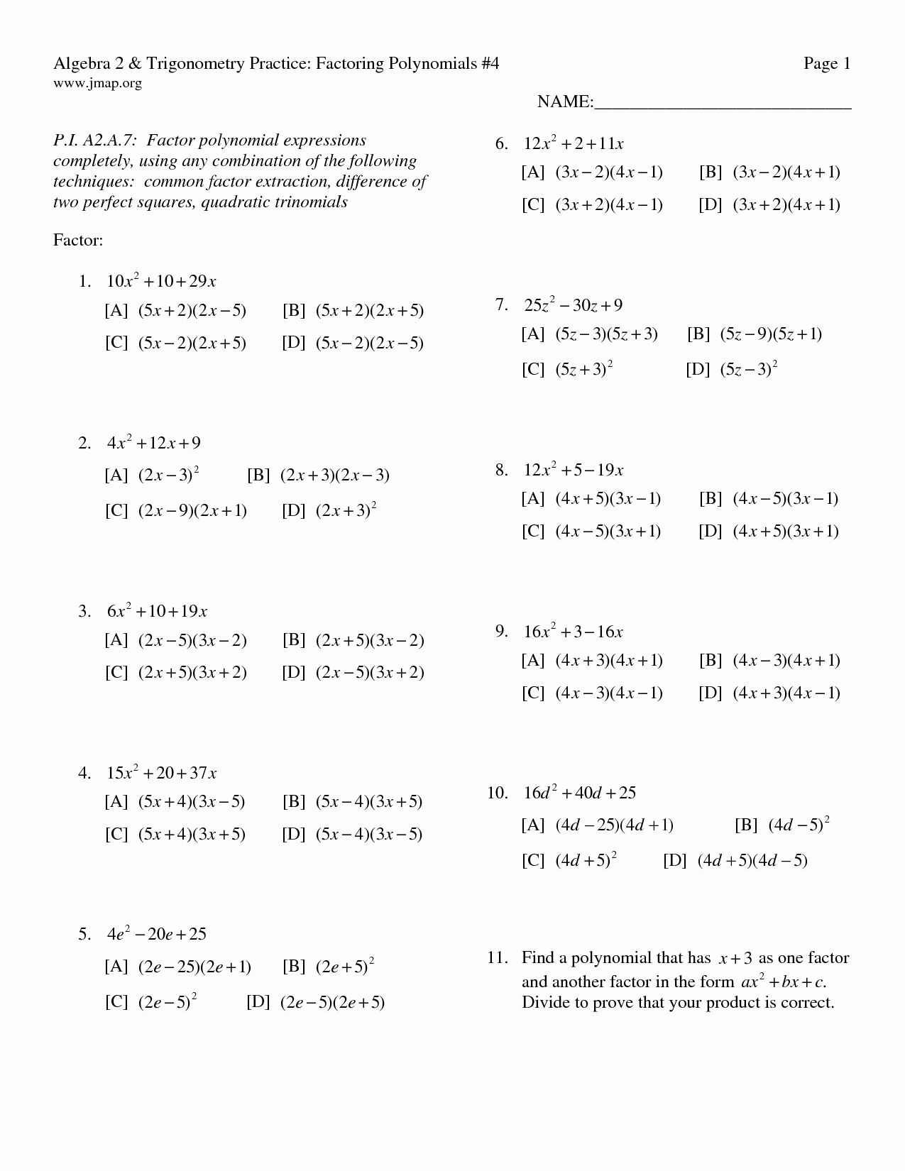 Polynomials Worksheet with Answers Lovely 14 Best Of Kuta software Factoring Trinomials