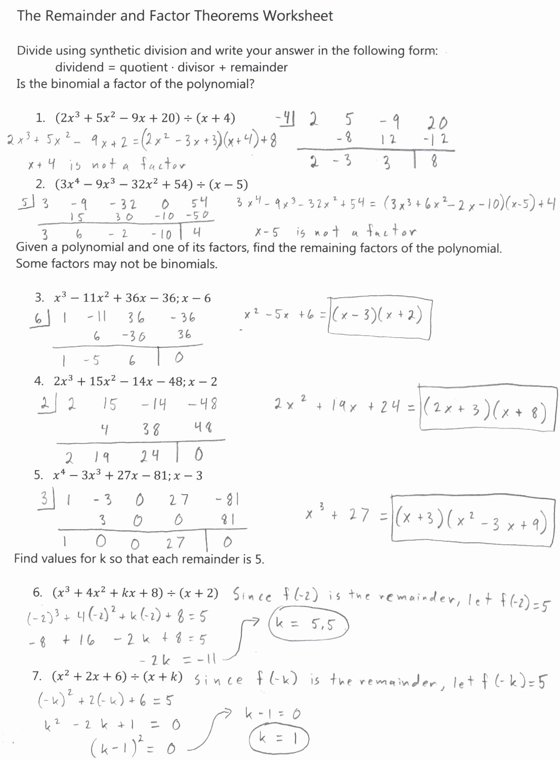 Polynomials Worksheet with Answers Luxury Algebra 2