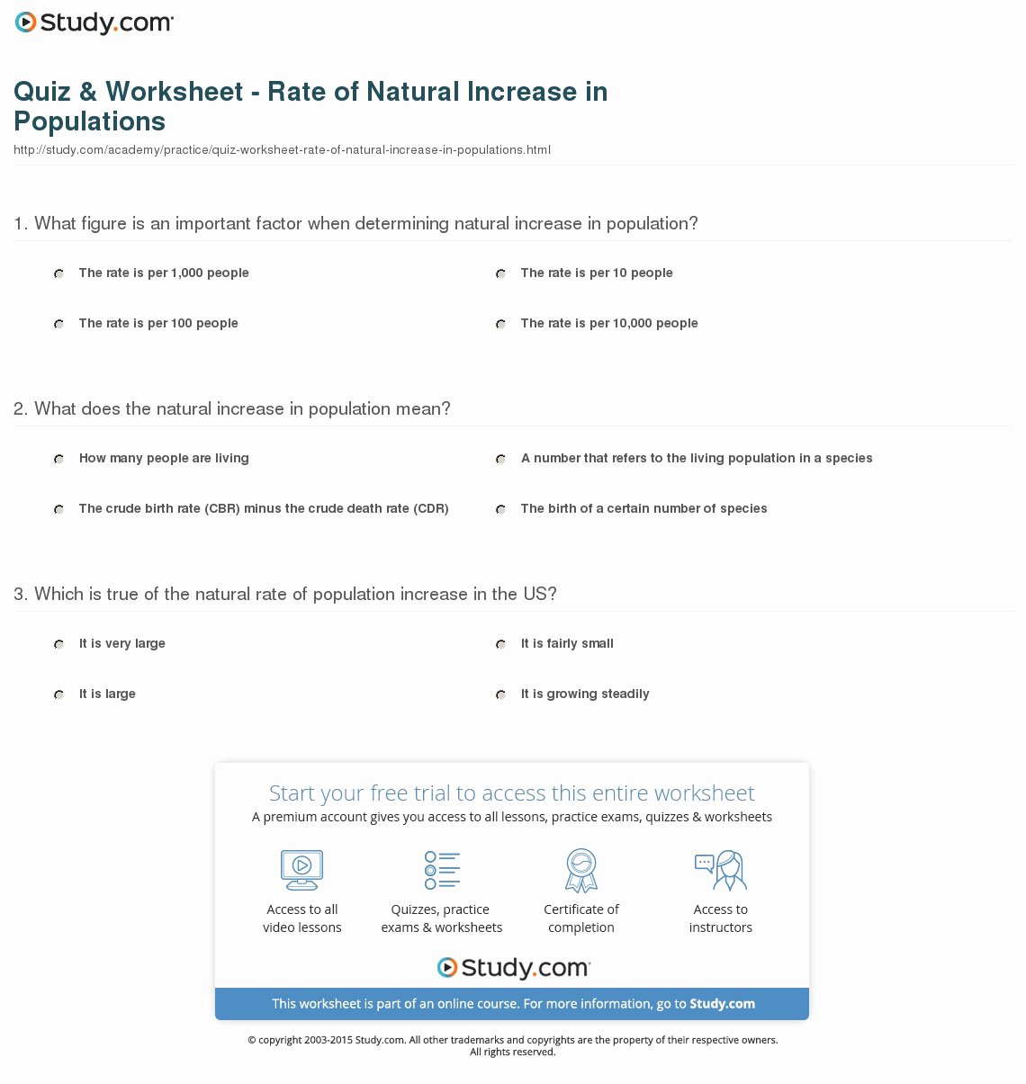 Population Ecology Graphs Worksheet Answers Unique Quiz &amp; Worksheet Rate Of Natural Increase In Populations