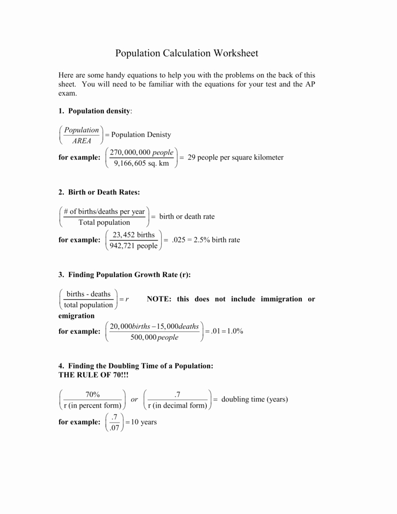 Population Growth Worksheet Answers Lovely Population Calculation Worksheet