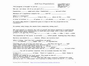 Population Growth Worksheet Answers Unique Bill Nye Populations Movie Worksheet 6th 8th Grade