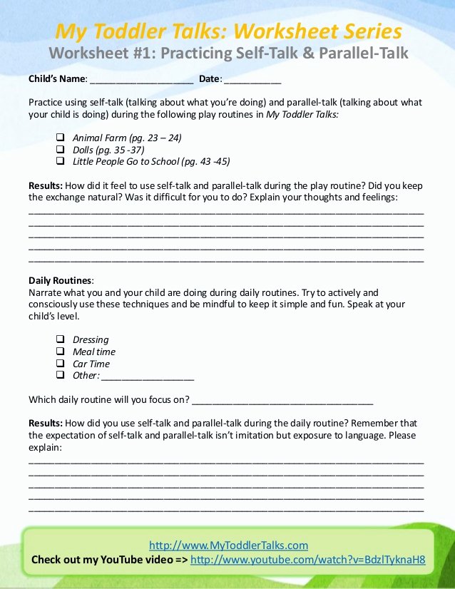 Positive Self Talk Worksheet Awesome My toddler Talks Worksheet Series Worksheet 1