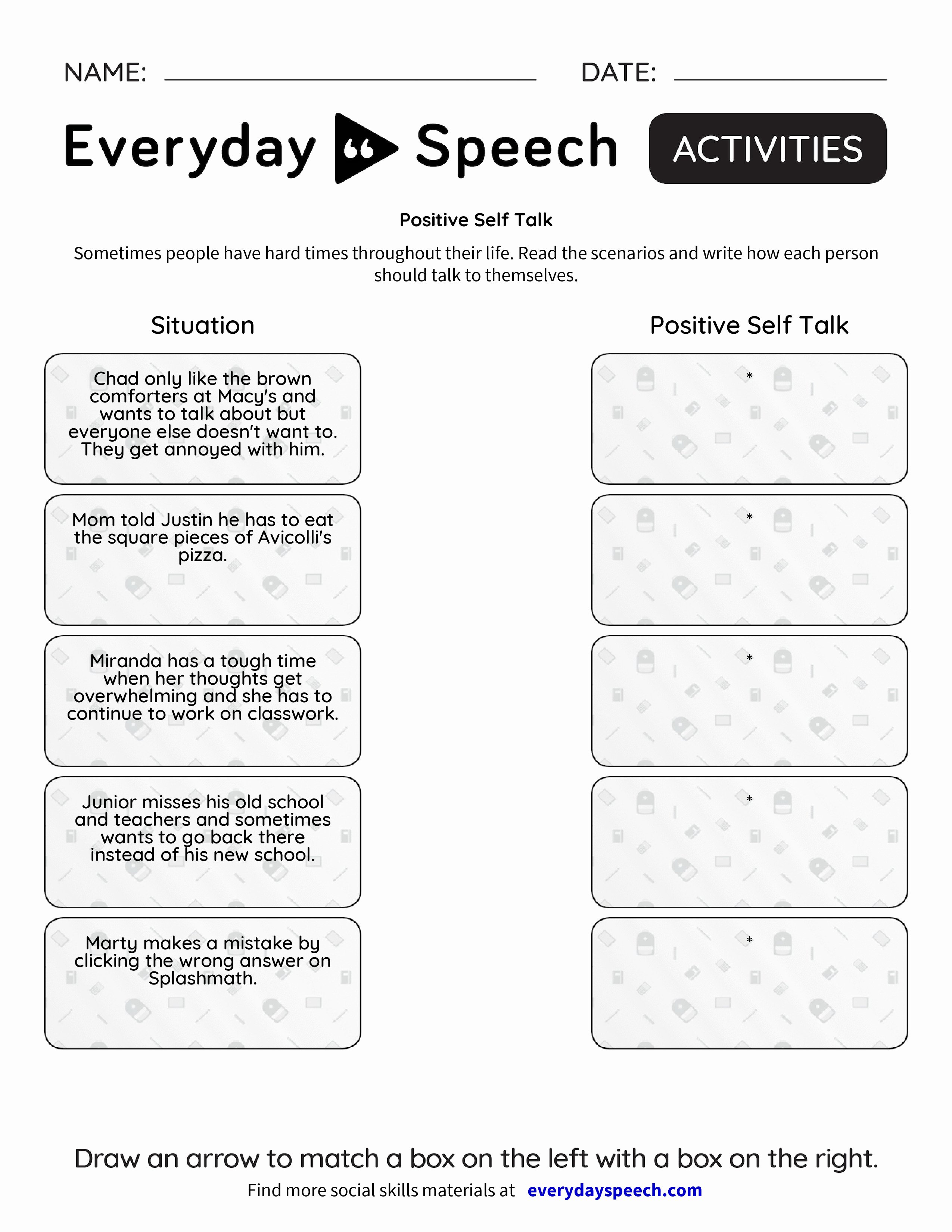 Positive Self Talk Worksheet Unique Positive Self Talk Everyday Speech Everyday Speech