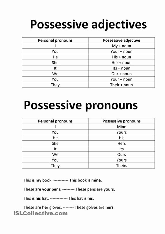 50 Possessive Adjective Spanish Worksheet