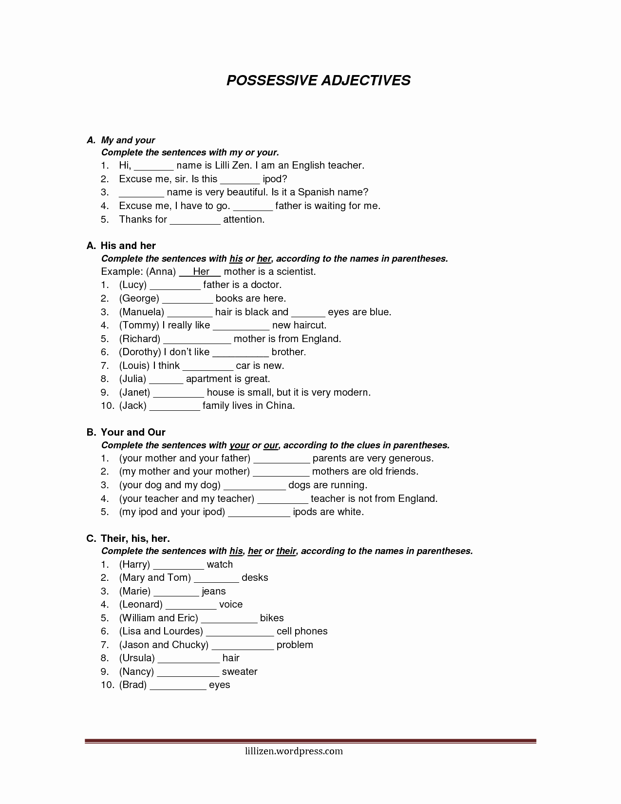 Possessive Adjective Spanish Worksheet Best Of 16 Best Of Adjectives Exercises Worksheets