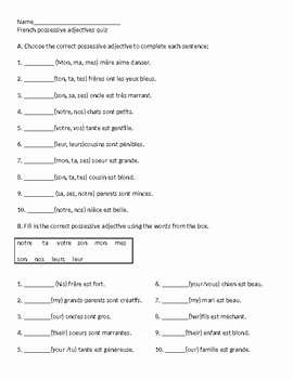 Possessive Adjectives Spanish Worksheet Awesome Kate S French and Spanish Teaching Resources Teaching