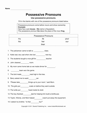 Possessive Adjectives Spanish Worksheet Lovely Possessive Pronouns