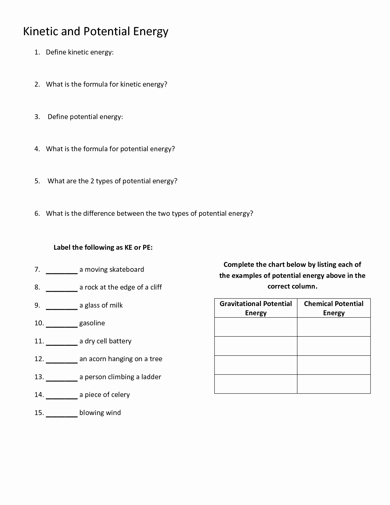 Potential and Kinetic Energy Worksheet Best Of 10 Best Of Potential Kinetic Energy Worksheet