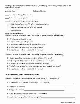 Potential and Kinetic Energy Worksheet Best Of &quot;potential Vs Kinetic Energy” Worksheet by Family 2
