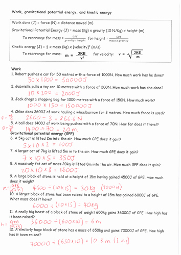 Potential and Kinetic Energy Worksheet Fresh Gcse Energy Work Gravitational Kinetic Energy Mixed